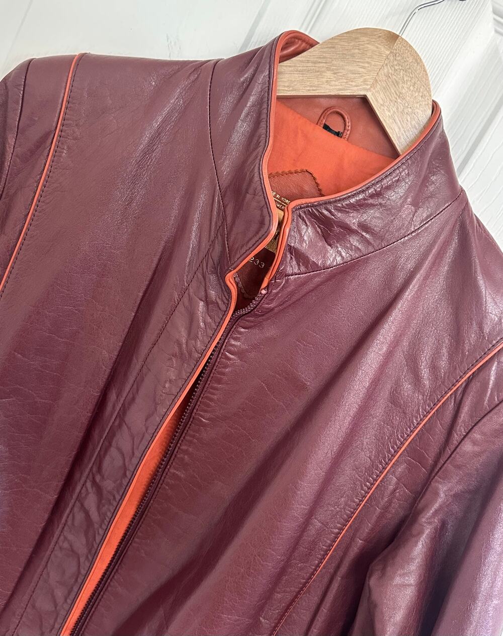 Vintage The Tannery Burgundy Leather Bomber Jacket Montgomery Ward Korea Size L